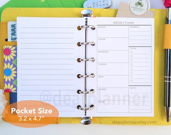 PRINTED Pocket WO1P insert - Week on one page insert - Undated weekly planner insert - Pocket size planner refill - K-07