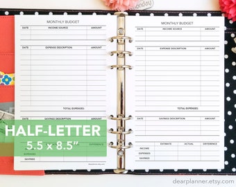 PRINTED Monthly Budget Tracker - Monthly financial planning - Printed planner insert - Half letter size - 47H