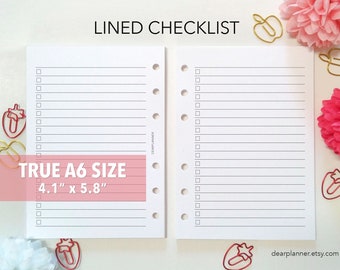 PRINTED True A6 Lined Checklist Insert - Lined planner pages - To do list checklist - AS09