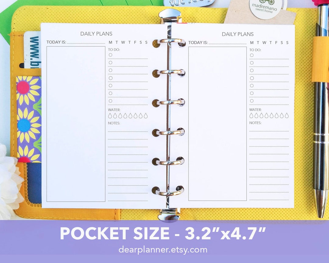 PRINTED Pocket Do1p Insert - Day on One Page Insert - Undated Daily ...