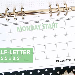 PRINTED up to 2026 Horizontal Month - MONDAY Start Monthly - Mo1p calendar - Half letter - 59H