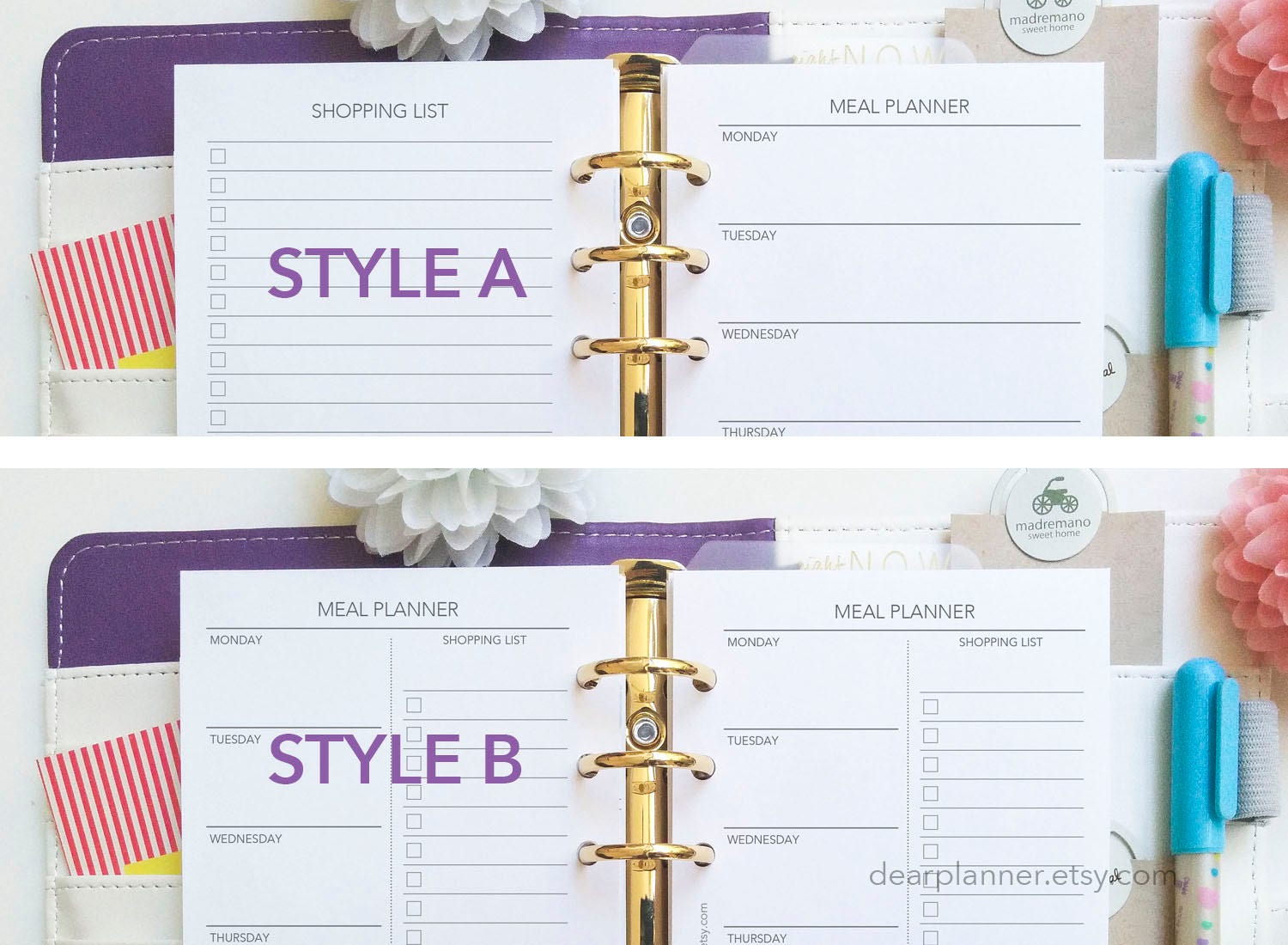 PRINTED Meal Planner Inserts - Weekly Meal Plan and Shopping List ...