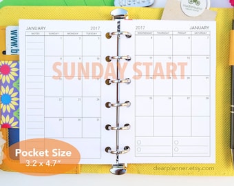 PRINTED Month on 2 page - 2026 up to - SUNDAY Start - Mo2p Calendar format - Pocket size Mo2P - K-22