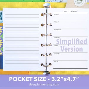 PRINTED Simple week on 1 page insert - Minimalist Wo1p - Undated weekly planner insert - Pocket size planner refill - K-31