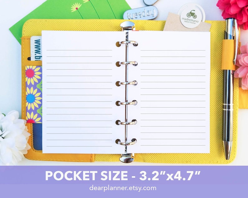PRINTED Lined Planner Insert Ruled Paper for Pocket Size Etsy