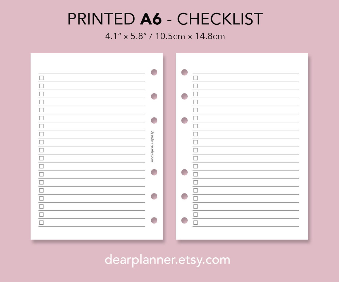 PRINTED True A6 Lined Checklist Insert Lined Planner Pages - Etsy