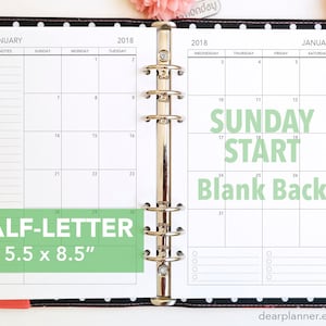 PRINTED Month on 2 pages - 2026 up to - Mo2p Calendar - BLANK back/Separated Months - SUNDAY start - Half letter - 22HB