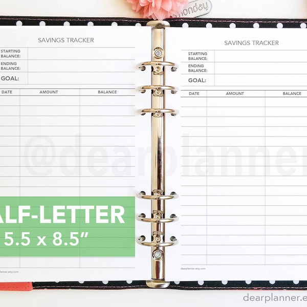 PRINTED Savings tracker - Savings planner insert - Monthly financial tracker - Finance planner insert - Half letter A5 insert - 19H