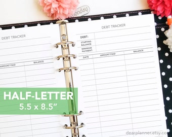 PRINTED Debt tracker - Debt repayment insert - Money management tracker - Finance planner insert - Half letter insert - 20H