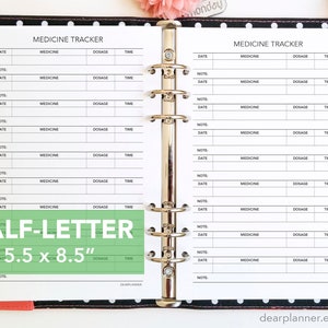 Printed Medicine Tracker - Medication Dosage Log - Health Wellness - Half letter size to fit A5 binders - 50H