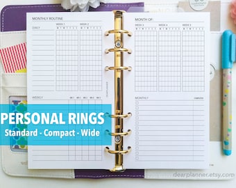 PRINTED Undated Monthly Tracker - Daily Weekly Routine Habits log - Personal / Wide / Compact sizes - P63