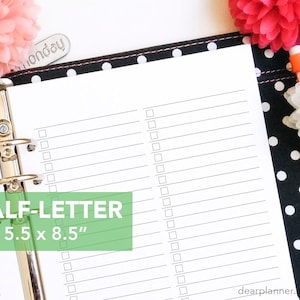 Printed Two Column Checklist - To-do List Insert - Half Letter Planner ...