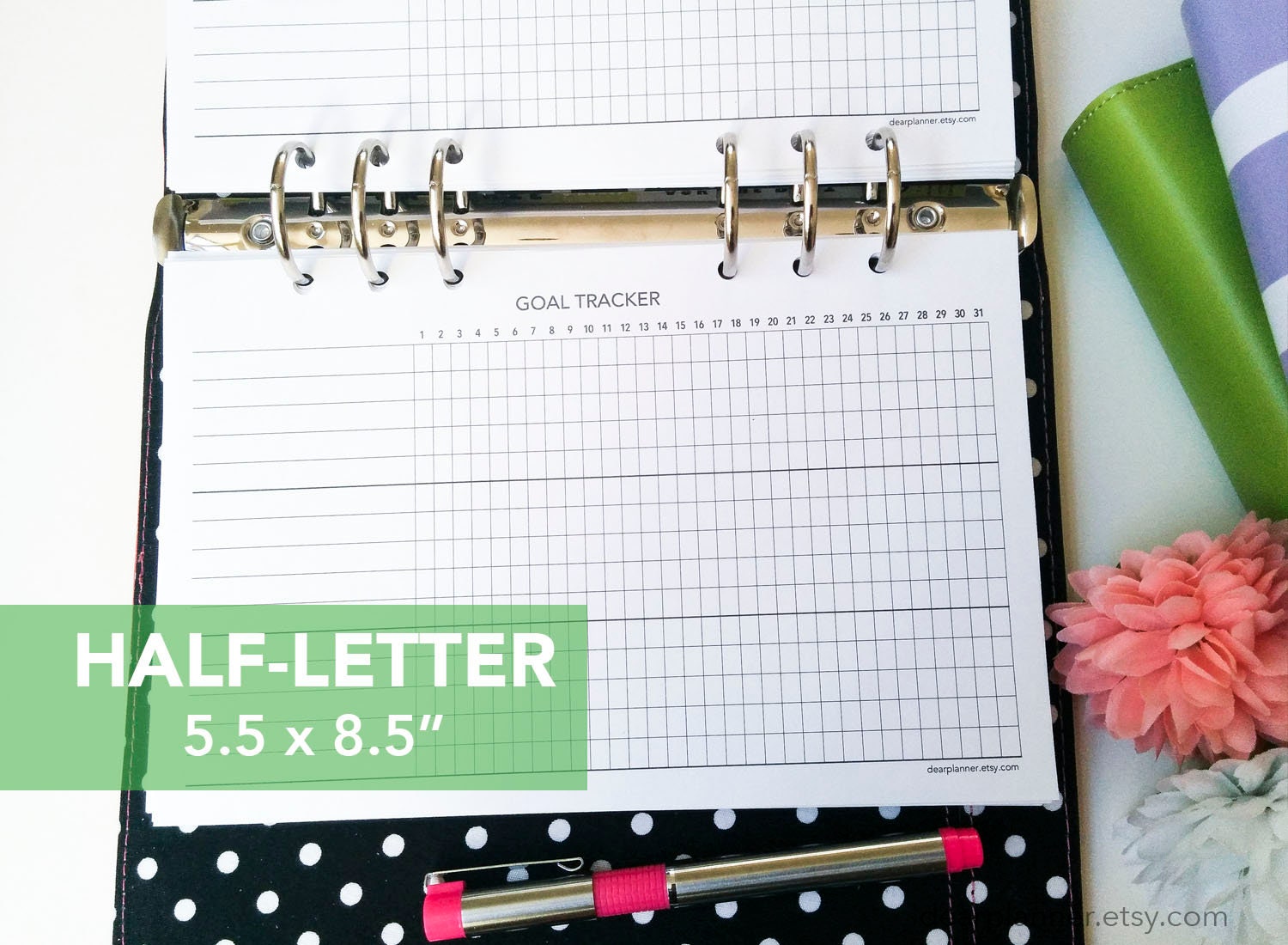 PRINTED Goal tracker - Habit tracker insert - Undated monthly task tracker - Daily routine log - Half letter size planner refill - 12H