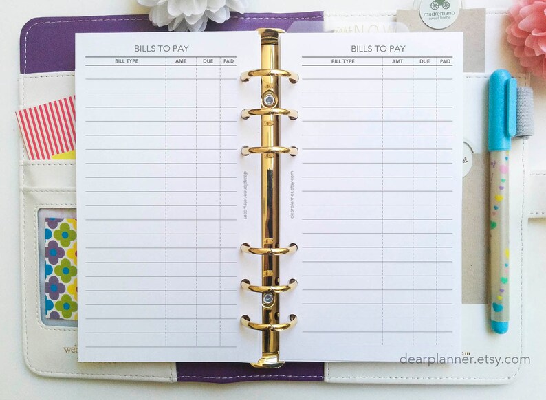 PRINTED Bill payment tracker - Bills checklist insert - Finance checklist - Bills planner insert - Personal / Wide / Compact sizes - P05 image 4