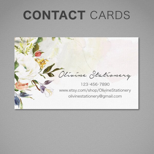 Printed Personalized Business Card, Watercolor, Custom Square Business Card, Calling Card, Contact Card, Oil Painted Flowers