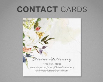 Printed Personalized Square Business Card, Watercolor, Custom Square Business Card, Calling Card, Contact Card, Oil Painted Flowers