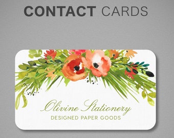 Printed Personalized Business Card, Custom Business Cards, Watercolor, Calling Card, Contact Cards Jardim Do Mar Floral Wreath