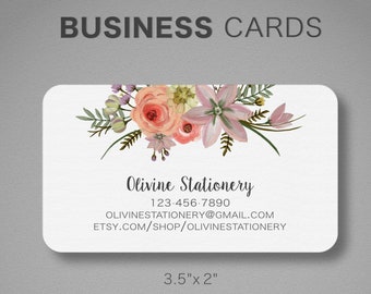 Printed Personalized Business Card, 2 sided Custom Business Card, Calling Card, Contact Card, Watercolor, Wild Flower Bouquet