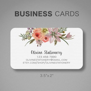 Printed Personalized Business Card, 2 sided Custom Business Card, Calling Card, Contact Card, Watercolor, Wild Flower Bouquet