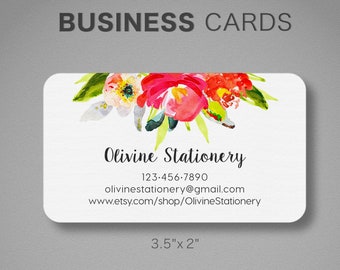 Printed Personalized Business Card, Custom Square Business Card, Calling Card, Contact Card, Watercolor, Tabitha Flowers