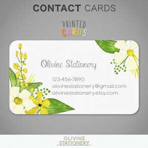 Yellow and Cream Wildflowers Printed Personalized Business Card, Custom Business Cards, Calling Card, Contact Card