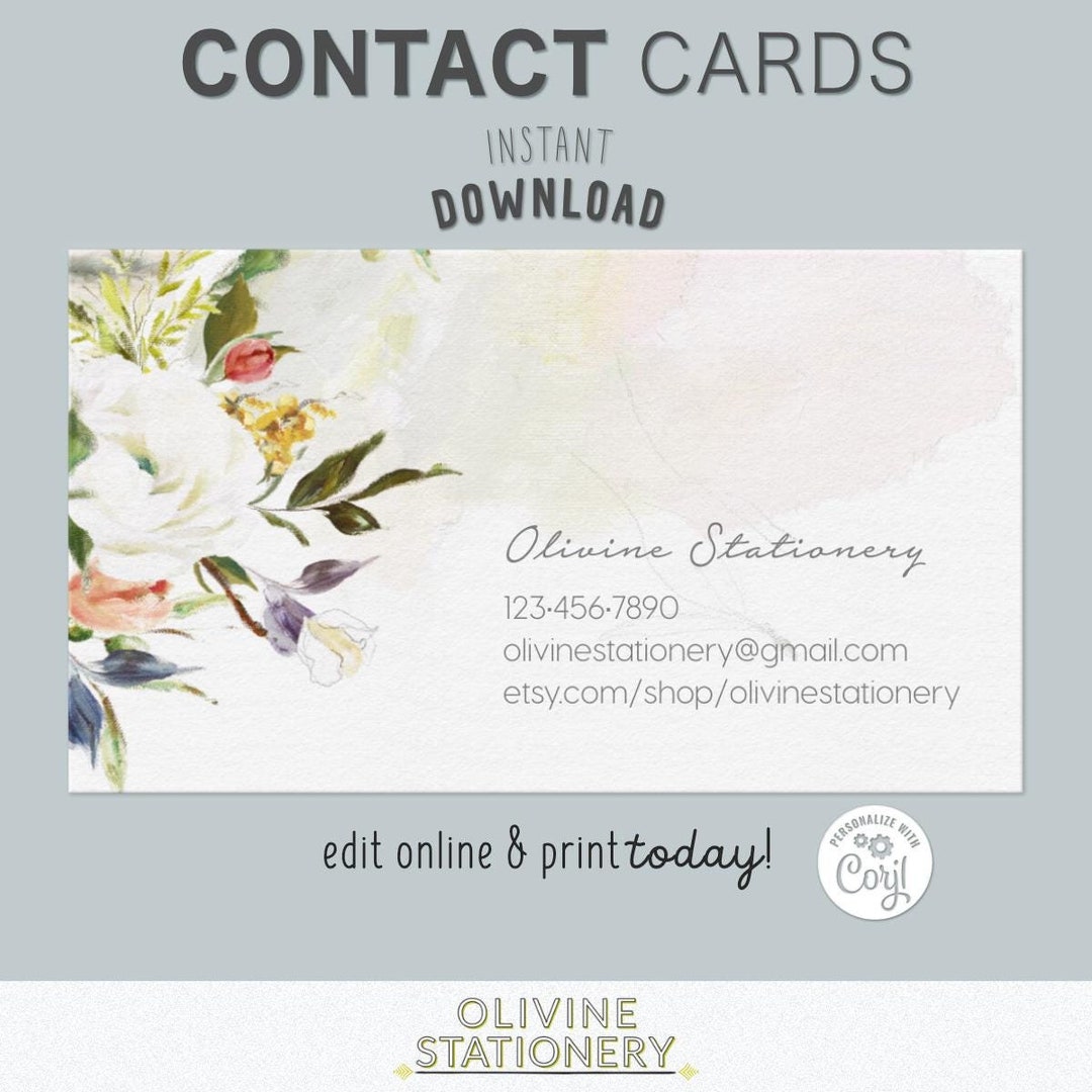 Business Contact Card, Oil Painted Flowers, Minimalist, Digital ...