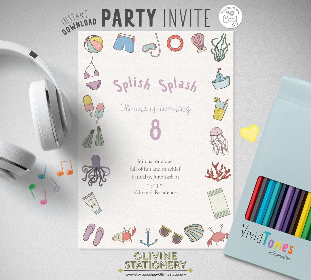 Pool Party Invitation | Editable Summer Water Theme | 5x7 Corjl ...