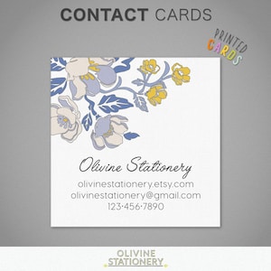 Stylized Blue & Yellow Flower Printed Personalized Business Card, Square Custom Business Card, Calling Card, Contact Card