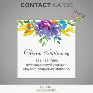 Blossoms Printed Square Business Card: Personalized Watercolor Contact Card