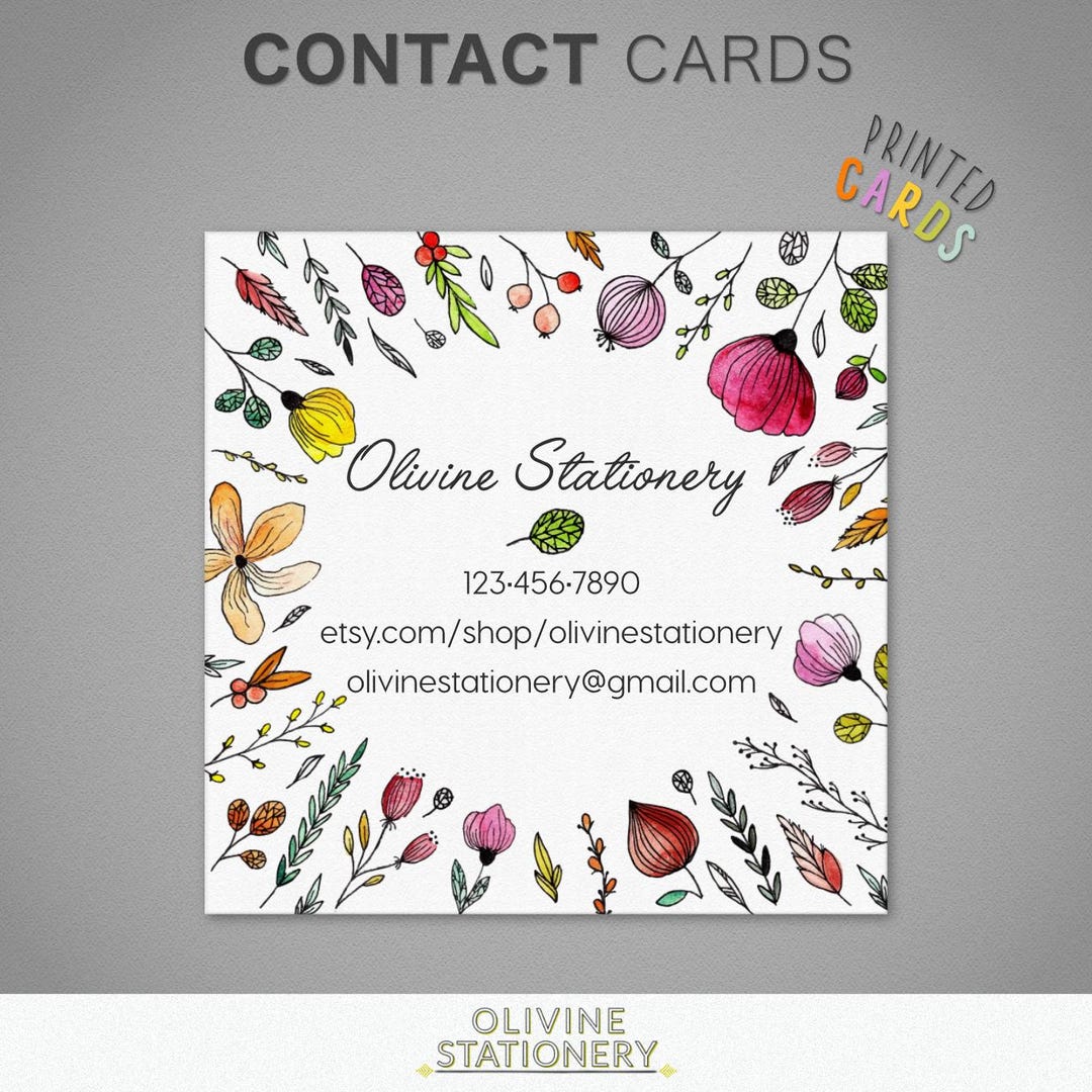 Floral Watercolor Business Card: Personalized Square Calling Card - Etsy