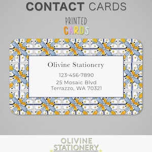 Watercolor Business Card | Moroccan Spanish Tile Pattern | Mosaic Tiles | Rectangular and Square