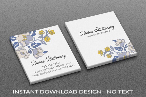 instant download template business cards square business card template watercolor photoshop vista printing stylized blue flowers template business card