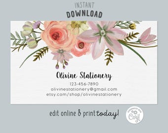 Floral Business Card Template | Watercolor Wildflowers (Editable Corjl)