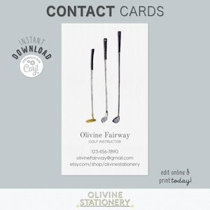 Cartes de visite de clubs de golf, professeur de golf, cartes modernes, téléchargement numérique, cartes modifiables, carte de visite carrée