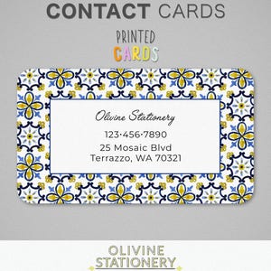 Watercolor Business Card | Moroccan Spanish Tile Pattern | Mosaic Tiles | Rectangular and Square | Printed Cards