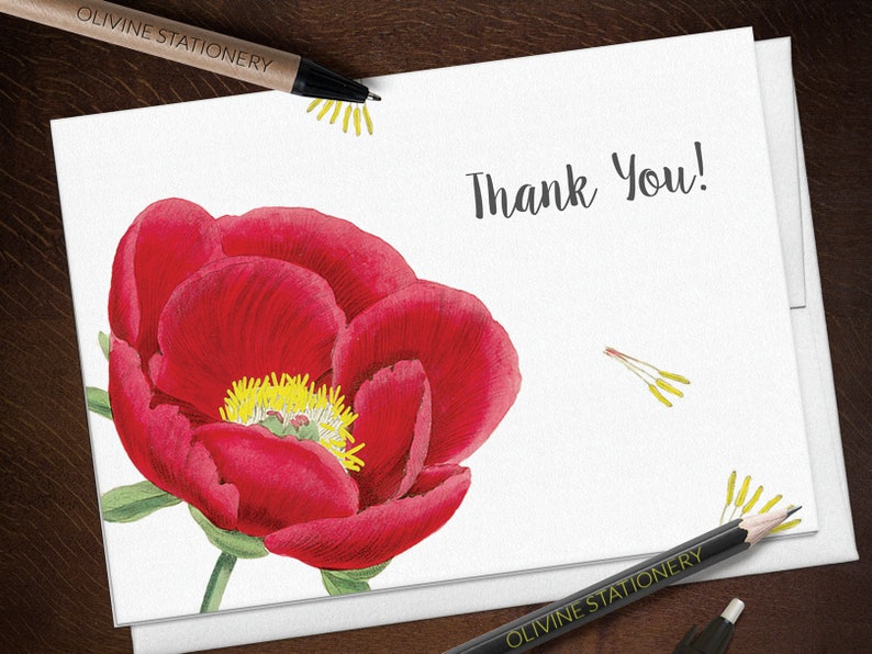 Greeting Note Cards Stationery Set Thank You Stationery Peony Cavallini Style Watercolor Notecard Set Set of 10