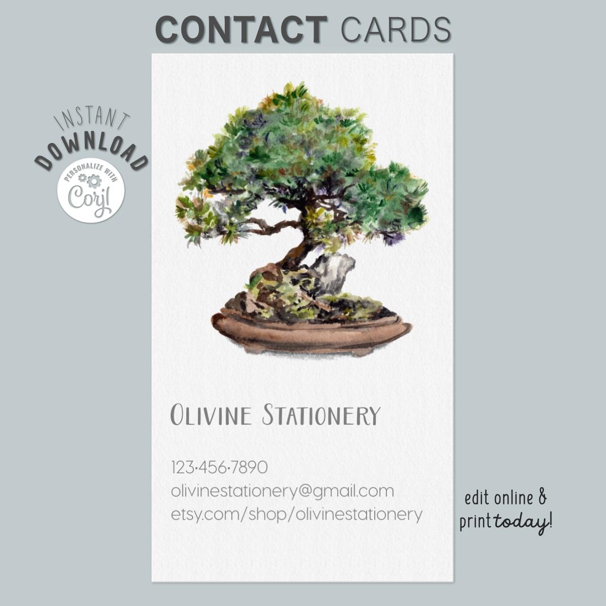 Bonsai Tree Business Card | Zen Contact Card (editable Corjl Template) -  Etsy