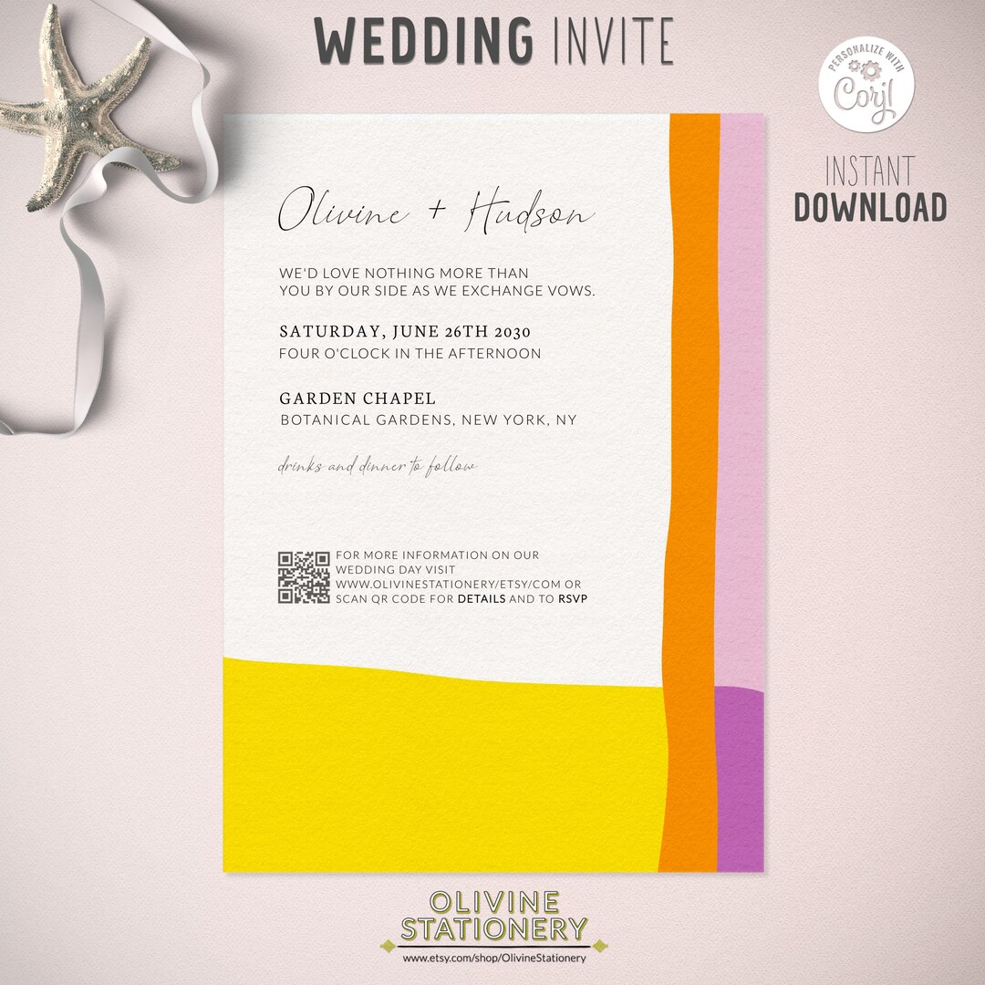 Invitation Block Design Modern Color Block Wedding Invitation Set (instant Download) - Etsy