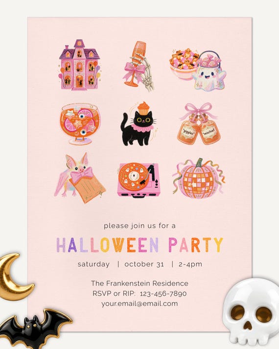 Halloween Party Invitation, Spooky Party Invite, Halloween Cocktail, Editable Corjl Template