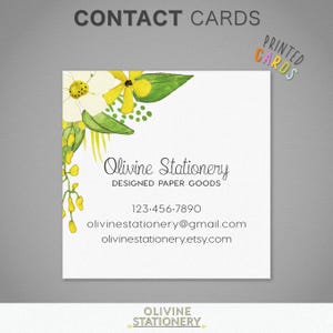 Yellow and Cream Wildflowers Printed Personalized Square Business Card, Custom Business Cards, Calling Card, Contact Card