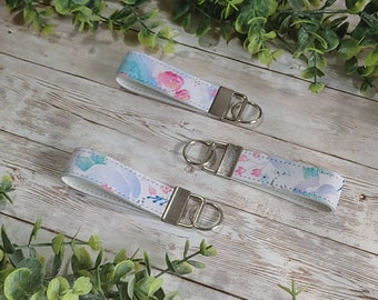 Watercolor Flowers Wristlet | Wrist Strap Keychain | Short Lanyard | Handmade Gift | Handmade Accessory | Christmas Gift | Stocking Stuffer