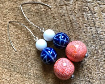 Purple and Orange Earrings Clemson Earrings Purple Drop Earrings Purple and Orange Beaded Earrings Orange Drop Earrings