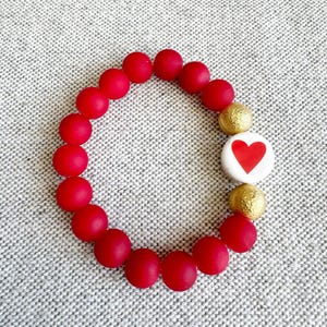 Red Heart Beaded Bracelet, Red Bead Bracelet, Heart Bracelet, Red Bracelet, Valentines Bracelet