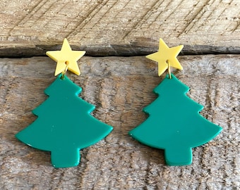 Christmas Tree Earrings, Christmas Earrings, Christmas Jewelry, Green Earrings, Lightweight Christmas Earrings