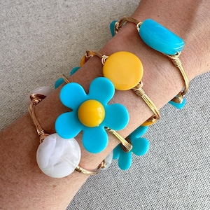 Blue Bangle, Blue Flower Bangle, Bourbon and Boweties Inspired, Blue and Yellow Bangle, Flower Bangle
