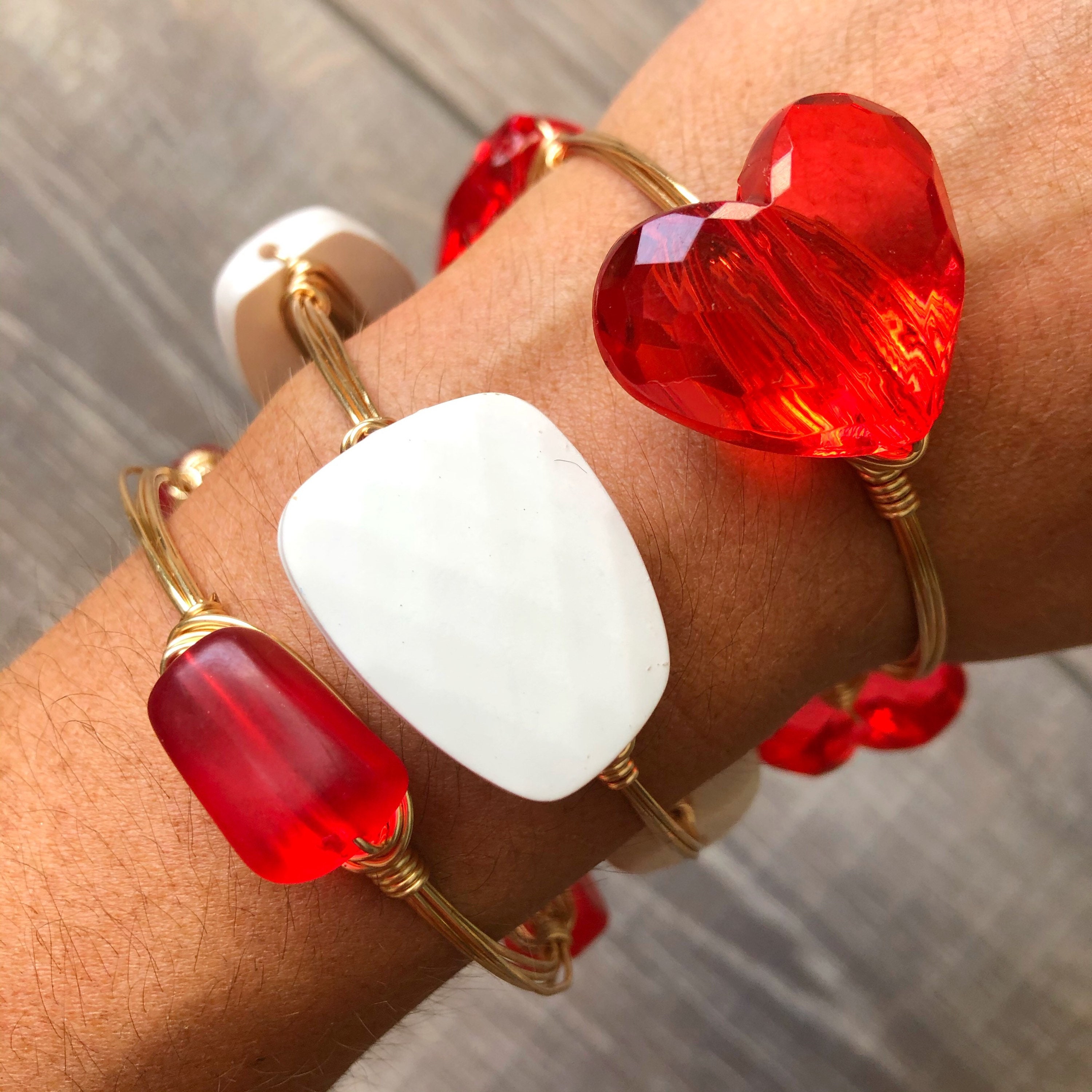Red Heart Bangle, Red Bangle, Red Acrylic Bangle, Bourbon and