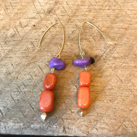 Purple and Orange Earrings Clemson Earrings Purple Drop Earrings Purple and Orange Beaded Earrings Orange Drop Earrings