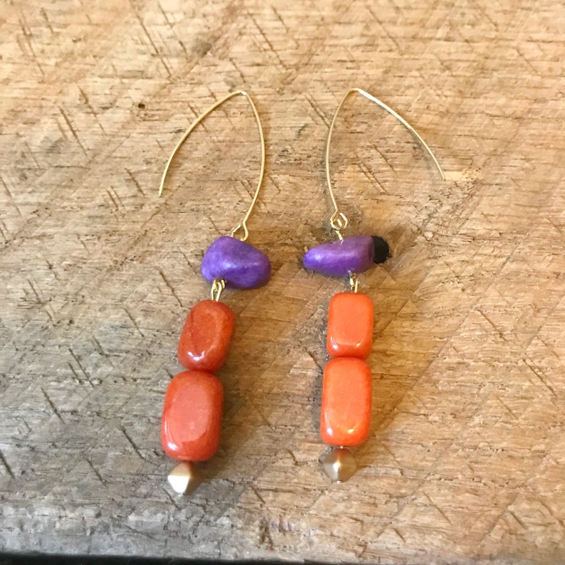 Purple and Orange Earrings Clemson Earrings Purple Drop Earrings Purple and Orange Beaded Earrings Orange Drop Earrings
