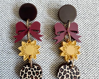 Pendientes de calabaza, pendientes de calabaza con leopardo, pendientes de calabaza y girasol, pendientes de otoño, pendientes ligeros, pendientes de calabaza con lazo