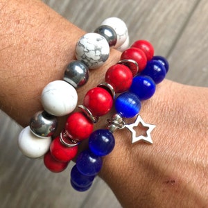 Ensemble de bracelet perlé rouge blanc et bleu, pile rouge de bracelet blanc et bleu, bracelet perlé rouge, bracelet perlé bleu